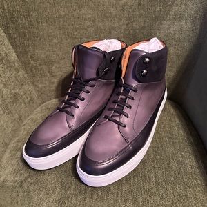 Taft Fifth Avenue Hightop Sneaker in Black and Gray Leather Never Worn - Size 14